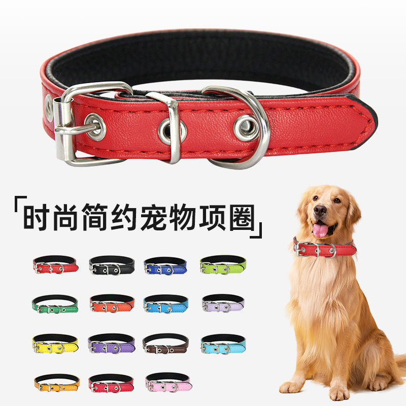 Summer New Pet Collar Waterproof And Wear-Resistant Pu Leather Dog Collar Double-Thread Strong Alloy Buckle Head Explosion-Proof