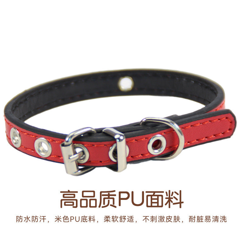Summer New Pet Collar Waterproof And Wear-Resistant Pu Leather Dog Collar Double-Thread Strong Alloy Buckle Head Explosion-Proof