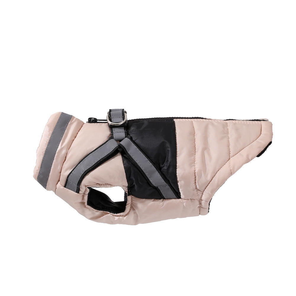 Pet Dog Clothes Autumn And Winter Clothes With Traction Ring Chest And Back Style Vest Thickened Warm Jacket