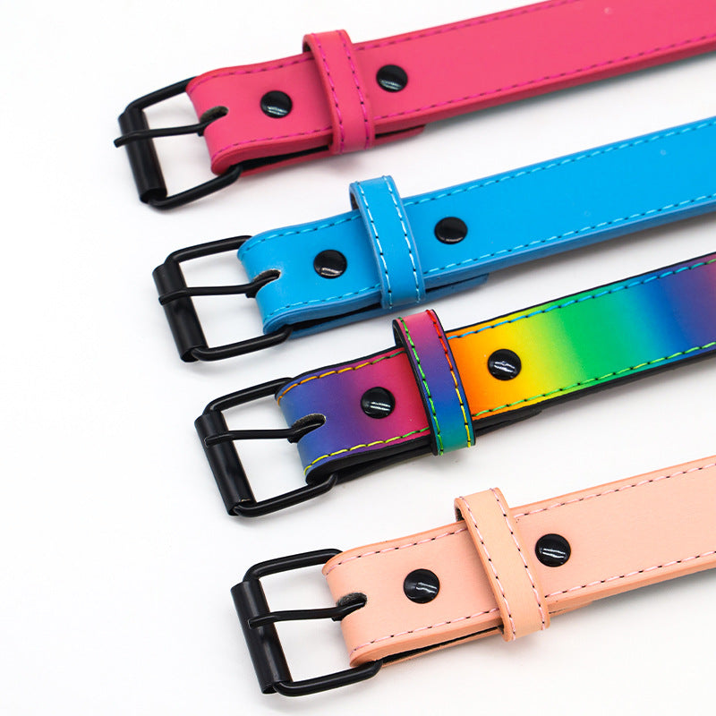 PU Reflective Dog Collar Colorful Adjustable Dog Tag Safety Traction Pet Collar Dog Training Collar