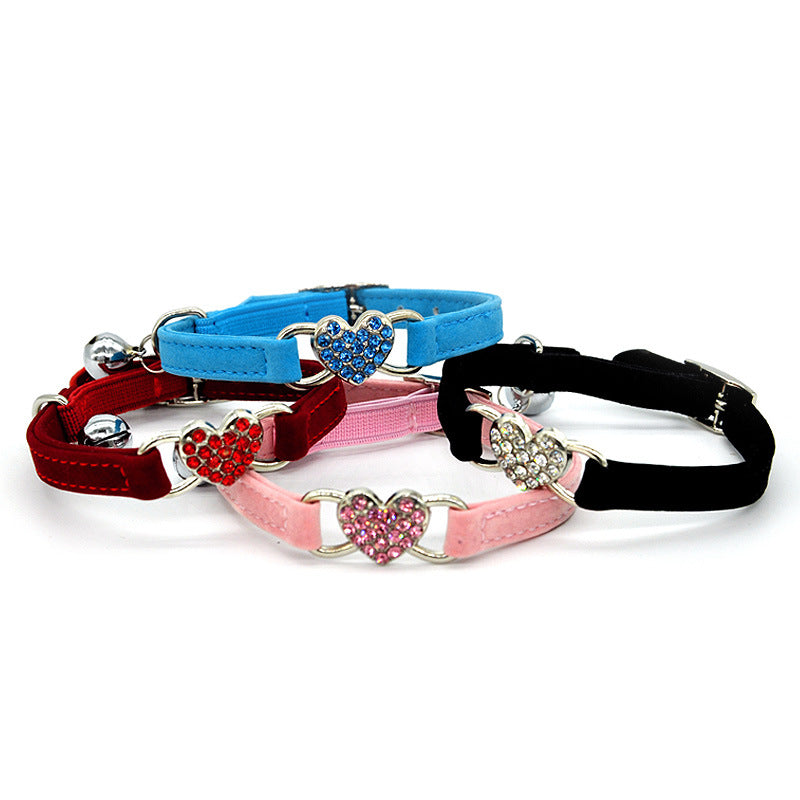 Pet Supplies Cat Love Flocking Diamond Bell Cat Collar Pet Supplies