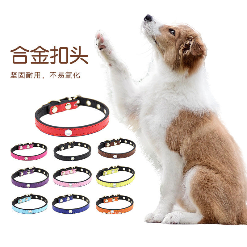 Summer New Pet Collar Waterproof And Wear-Resistant Pu Leather Dog Collar Double-Thread Strong Alloy Buckle Head Explosion-Proof