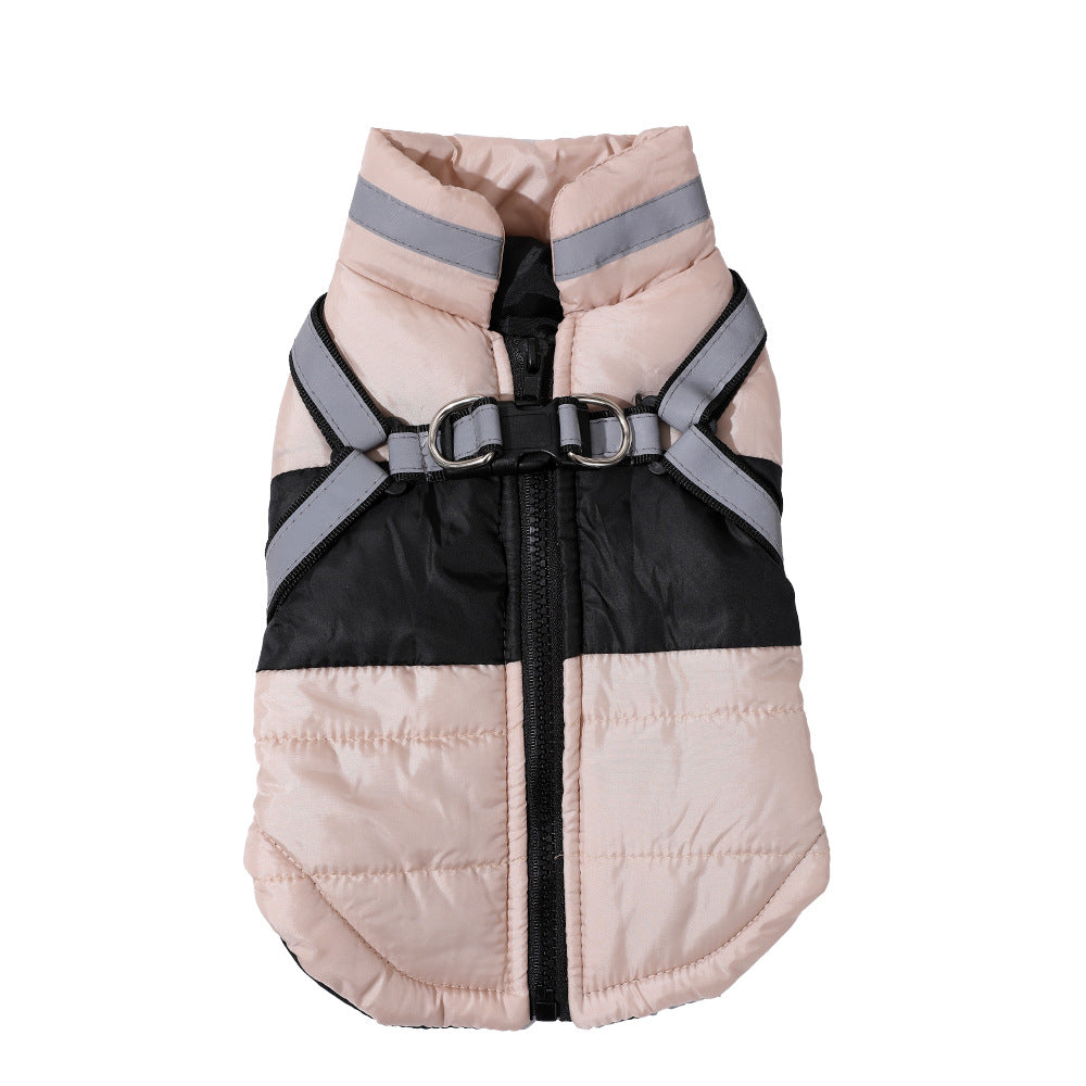 Pet Dog Clothes Autumn And Winter Clothes With Traction Ring Chest And Back Style Vest Thickened Warm Jacket