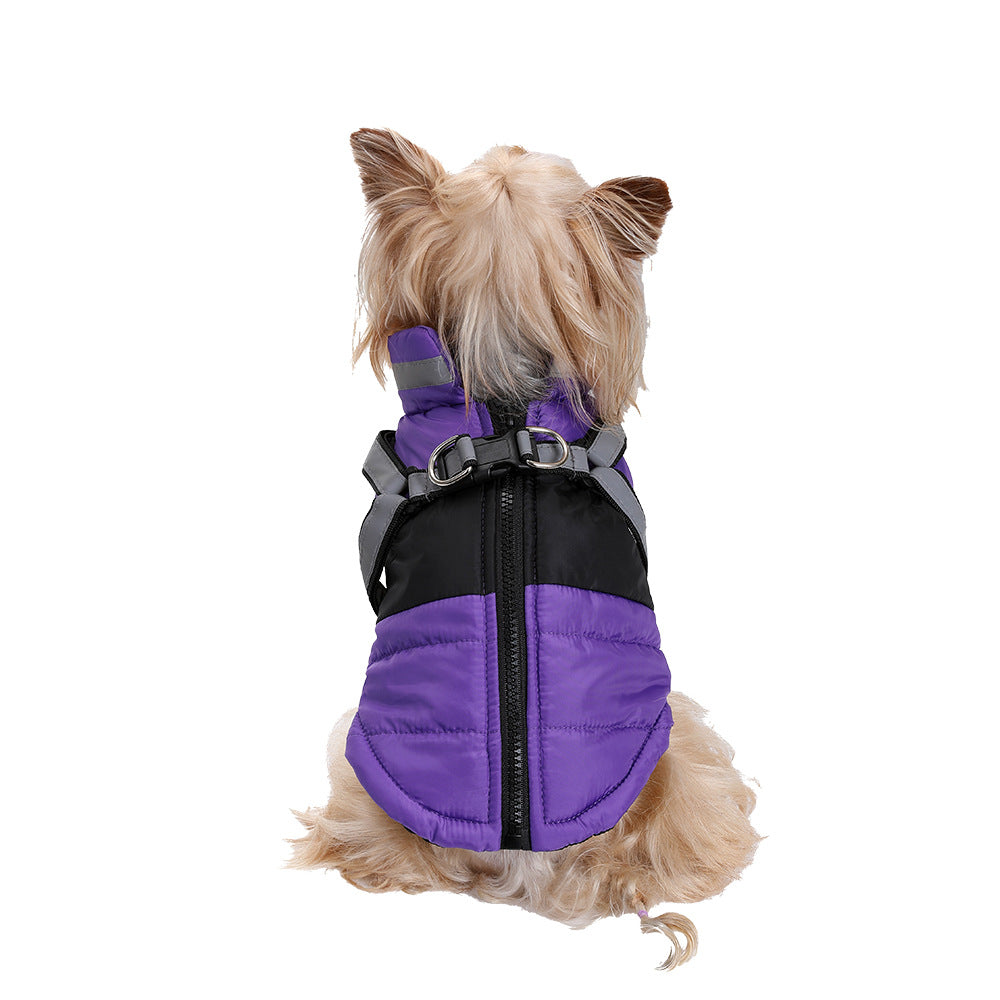 Pet Dog Clothes Autumn And Winter Clothes With Traction Ring Chest And Back Style Vest Thickened Warm Jacket