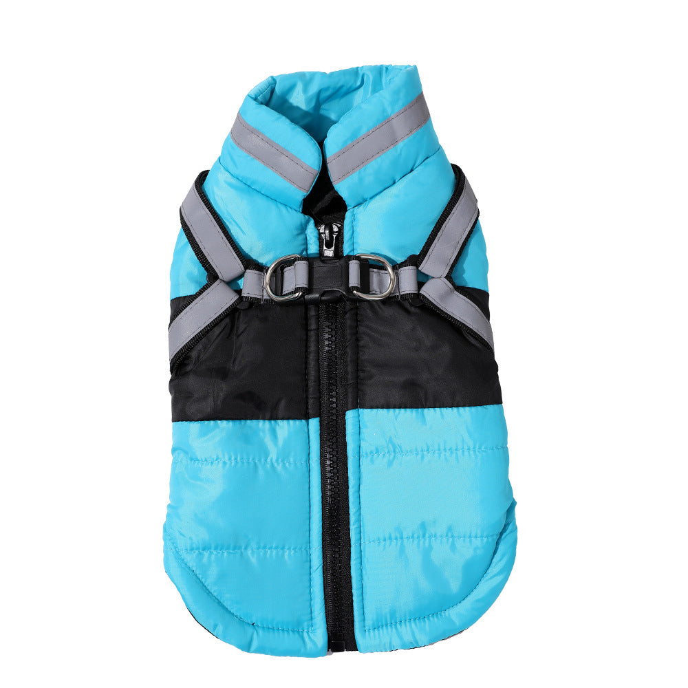 Pet Dog Clothes Autumn And Winter Clothes With Traction Ring Chest And Back Style Vest Thickened Warm Jacket